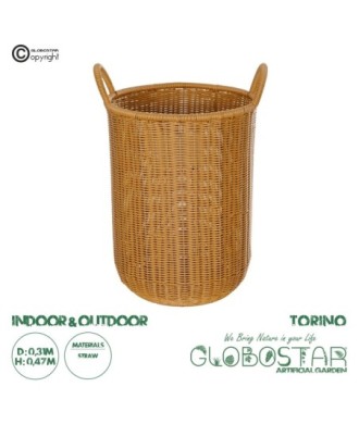 GloboStar® Artificial Garden TORINO 21493 Διακοσμητικό Πλεκτό Καλάθι - Κασπώ Γλάστρα - Flower Pot Μπεζ Φ31cm x Υ47cm
